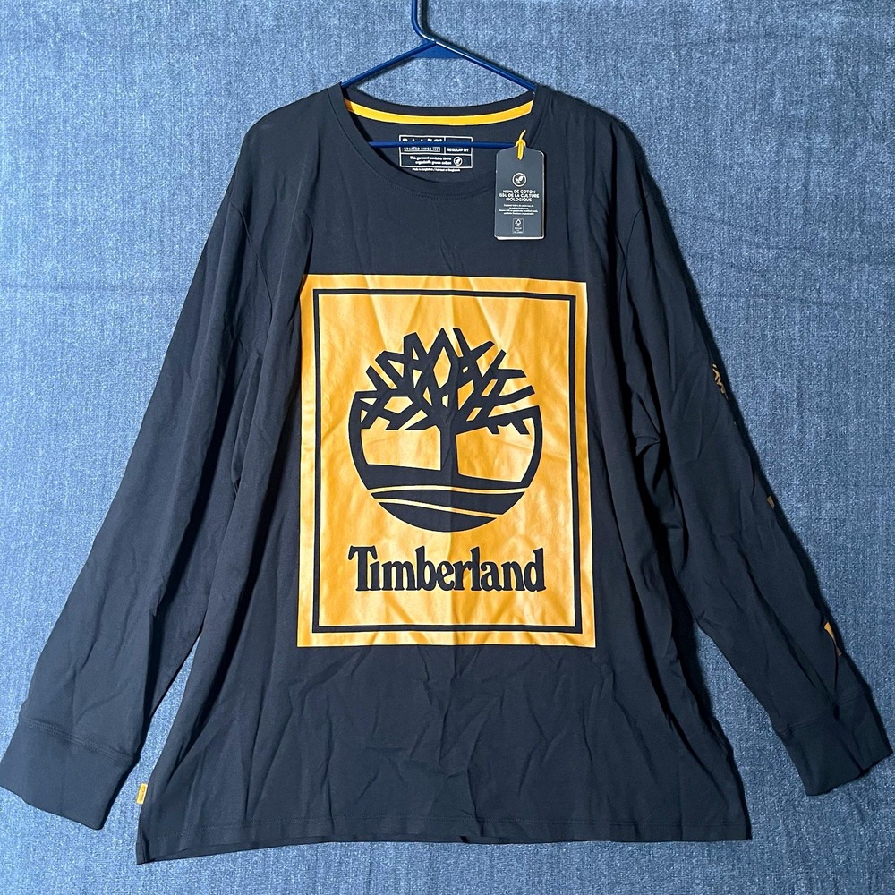 Timberland Men's 2XL Black Long Sleeve Crew Neck Tree Logo Graphic Tee NWT READ